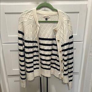 Universal Thread Cream and Black Striped Button-Up Cable Cardigan